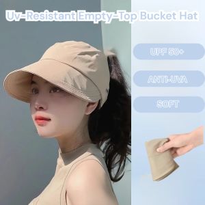 Uv-Resistant Empty-Top Bucket Hat Women Uv-Resistant Sun-Hat