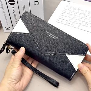 Ví cầm tay nữ khóa kéo đôi thời trang dài màu tương phản ví hai lớp LX391