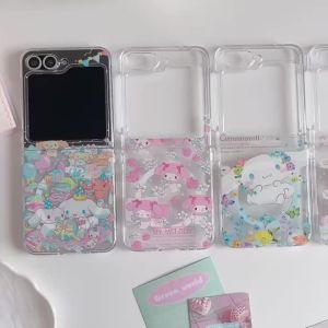 Sanrio | Cute Flower Melody Cinnamoroll Magnetic Wireless Charge Flip Phone Case For Samsung Z Flip 7 6 5 TPU Matte Shockproof Hard Cover