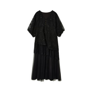Loose V-Neck Lace Yoke Dress
