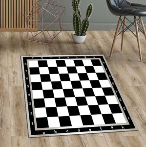 Square Chessboard Rug Non Skid Kids Room Decor Mat Carpet Chess Rug Black Carpet with Gold Living Room Game Room Home Decor Rugs