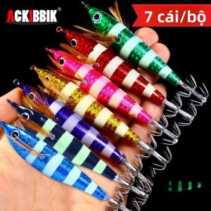 Ackibbik 7 Chiếc Bộ Đồ Gá Câu Mực Ngang Bộ Mồi Câu Cá Biển Nhân Tạo Phát Sáng Với Móc Câu Mực Nước Mặn Mồi Tôm Gỗ Cho Sông Đại Dương & Hồ