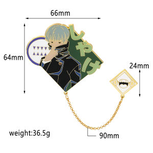 Bandai | Anime Jujutsu Kaisen Enamel Badges with Chain Gojo Satoru Brooch Itadori Yuji Pins Geto Suguru Badge for Backpack Clothing Lapel