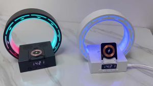 6in1 Alarm Clock Bluetooth Speaker Night Light TF Aux USB Disk FM Radio Wireless Charger for iPhone & Samsung