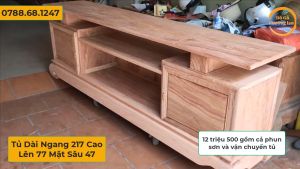 Tủ Tivi trơn gỗ hương đá mặt liền tấm gỗtủ dài 240mtủ kê tivi
