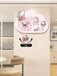 YUANLAISHIWOJIA | Cartoon Creme Style Childrens Room Swing Clock