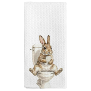 1 Piece of Interesting Rabbit-Printed Kitchen Towel Dish Towel Hand Towel Kitchen Decorative Towel Neighbor Gift Sweet Housewarming Gift for Friends Mom Gift Friend Birthday Gift Easter Theme