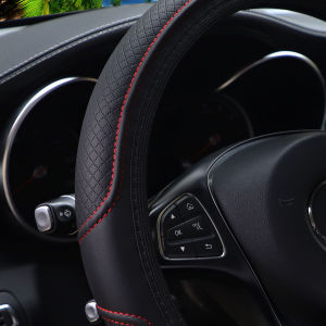 PU Leather Embossed Steering Wheel Cover 14.5-15 Inch round Rimless Design for All Seasons Men Women Cars