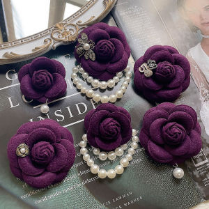 Purple Tea Rose Brooch Pin Womens Exclusive Design Fashionable Lapel Flower Pin Vintage Court Style Mixed Material Accessory