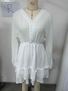 Váy Dài Tay Cổ Chữ V Màu Trơn Mùa Hè Thanh Lịch Cho Nữ Váy Chữ a Cạp Chun Tay Lỡ Chất Liệu Khác Váy Ngắn