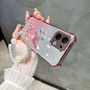 Ultra-Thin Silicone Phone Case for OPPO Reno13 Series with Airbag Anti-Fall Fashionable Diamond-Embedded Womens Model Curved Screen Protection