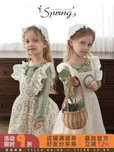 Sweet Cute Girls Embroidered Full Print Dress Ringed Grass Knot Digital Spring Summer Cotton Blend Fabric Fresh Style Daily Wear