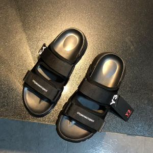Y3 Summer Trendy Mens Sandals Soft Bottom Beach Slippers Magic Tape Thick Heel Fashionable Breathable Half Slippers