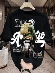 Áo Thun Tay Ngắn in Hình Xe Máy Phong Cách Đường Phố Mỹ Dành Cho Nam Mùa Hè Mới Cotton Nguyên Chất Thời Trang Cá Tính