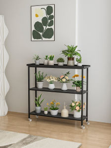 Fashion Movable Flower Rack Shelf Living Room Balcony Floor-Standing Iron Multi-Layer Succulent Bonsai Shelf