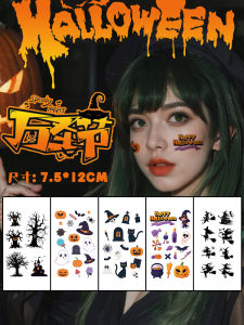 Halloween Halloween Cartoon Color Tattoo Sticker Pumpkin Bat Witch Broom Kitten Waterproof Cute Stickers