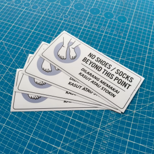 No Shoes Socks Beyond this Point. Dilarang Memakai Kasut atau Stokin. Premium Sticker Sign Signage Notice. Barefoot.