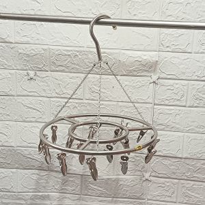 Multi-Purpose 304 Stainless Steel Clothesline Rack with Multiple Clips round Disk Underwear Socks Drying Hanger Indoor Balcony
