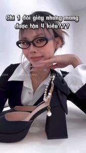 Giày cao gót đế đúp mũi vuông quai khóa ngọc trai nhân tạo sang trọng quý phái gót trụ 9cm | ALEX & SARA - AL442 Giày Cao Gót Thời Trang Màu Đen Hồng Kem - Lazada