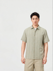 Purcotton | Mens Stripe Leisure Double Layer Gauze Shirt