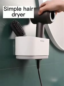 ecoco Multifunction Wall-Mounted 2 in 1 Hair Dryer Holder Toothbrush Holder Grooming Items Shaver Holder Toilet Bathroom Hair Dryer Storage Rack