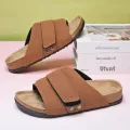 Mens Cork Summer Beach Soft Leather Womens Flat Outdoor Fashion Slippers Men Lubricant Babouche Femm. 