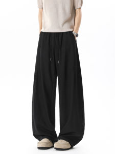 OULUDE | Quick-Dry Loose Fit Black Linen-Style Straight Leg Casual Pants