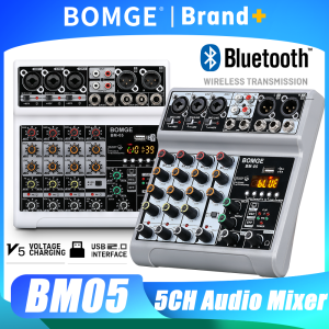 BOMGE | BOMGE 5 Channel Mixer with 3 Mic Line Input 48V Stereo Bluetooth MP3 PC U Dish Recording for Studio with Headphone Monitoring
