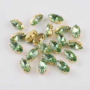 20Pcs 6x12mm Glass Claw Rhinestones Sew on Horse Eye Crystal Stone Strass Diamond Gold Base Buckle for Clothing Dressing