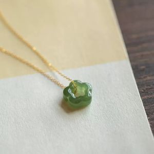 Synthetic Jade Plum Pendant Ladies Clavicle Chain Sub Hollow Delicate Ultra-Fine Necklace Retro Style Temperament Gift