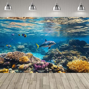 Ocean World Theme Party Decorations Backdrop Underwater Biology Aquarium Kids Birthday Party Supplies Room Decor Banner Gift