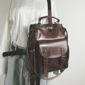 New 2024 Womens Backpack School Campus Versatile High School Korean Style INS Bookbag Soft PU Leather Zipper Closure Waterproof