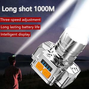 Headlamp rechargeable strong flash light head-mounted flashlight waterproof headlamp waterproof Japan original flashlight water resistant laser headlight can charge your phone camping fishing work light outdoor long shot head mounted head torch