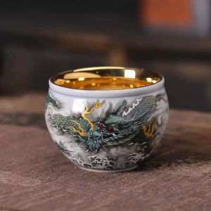 Premium Jingdezhen Qinglong Owner Cup Luxury Gold Plated Ceramic Tea Set High End Guest Cup Handmade Gift Home Entertainment