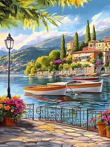 Huacan Landscape Diamond Painting Complete Kit Full Square Round Mosaic Boat New Arrivals Handmade Gift