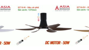 Quạt Trần Đèn Trang Trí Asia Lighting QT19 6 Cánh Giả Gỗ – LED 3 Màu Motor DC Remote – 1370mm