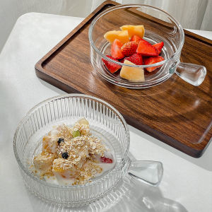 Good-looking Clear Glass Bowl Fruit Salad Bowl Household Desserts Yogurt Bowl Handle Instant Noodle Bowl Baking Baking Pan
