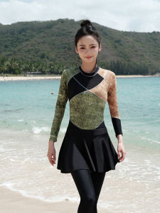 Womens One-Piece Swimsuit Long Sleeve Surfing Vacation Thermal Spa Swimwear 2024 New High-End Feel Patchwork Casual Surfing