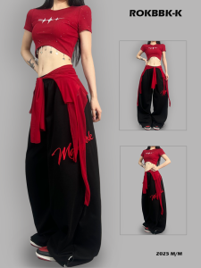 Summer Casual Hip Hop Dance Pants Women Black Embroidered