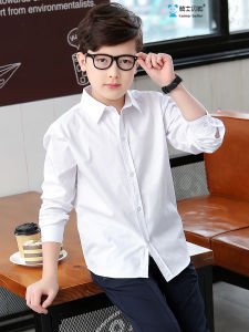 เสื้อผ้าเด็กเสื้อเชิ้ตแขนยาวสีขาวสำหรับเด็กผู้ชายเพิ่มขนาดเสื้อเชิ้ตการแสดงสำหรับนักเรียนแบบฤดูใบไม้ผลิและฤดูร้อนสำหรับเด็กวัยกลางและวัยโตคอตตอนแท้ชุดนักเรียนเด็ก