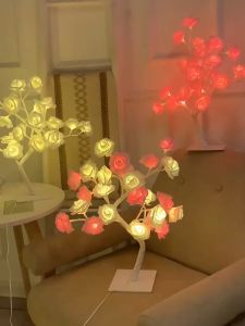 LED Rose Lamp Rose Light Tree Table Decoration USB Tree Fairy Flower Night Lights Home DIY Party Wedding Bedroom Decoration Mothers Day Gift