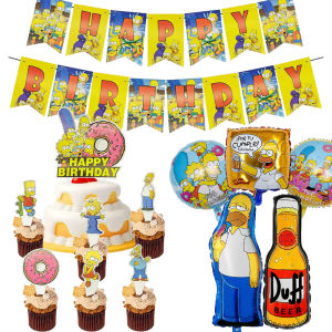 Hasbro | Cartoon Simpsons Birthday Party Decorations Disposable Banner Cake Topper Card BalloonsBaby Shower Toys