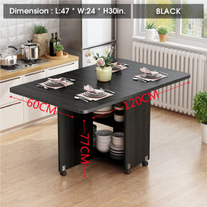 Folding Table Household Small Rectangular Simple and Easy to Function with Wheels Moving Dining Table 4 People
