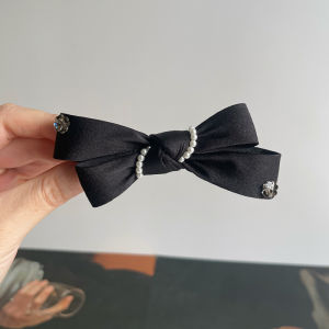 Elegant Black Butterfly Knot Hair Clip Fashionable Half-Up Hairpin Stylish Hair Accessory for Women Satin Material Spring Clamp