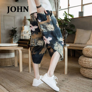 JOHN Linen pants Plus Size Summer capris Mens loose casual pants Wide Leg Linen