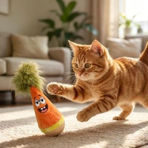 Tease Feathers Design Cat Stick Cat Tumbler Funny Toys Self-hey Relieve Boredom Essential Tumbler Toys Roly-poly Wooden Pet Toys