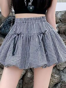 Sweet Bow-tie Gingham High-waist A-line Skirt
