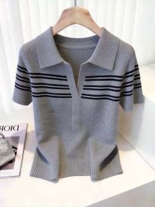 Áo Thun Nữ Cổ Polo Sọc Ngắn Tay