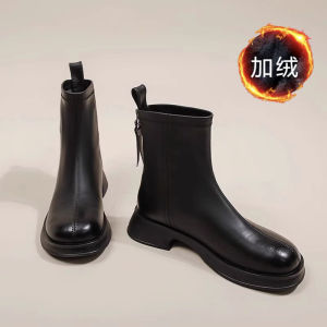 Womens Martin Boots Thick Bottom Short Boot Autumn Winter New Style Fleece Lined British Style Slim Boot Trendy Fashion Boot