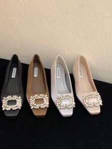 Elegant Water Drill Buckle Ballet Flats Single Shoes